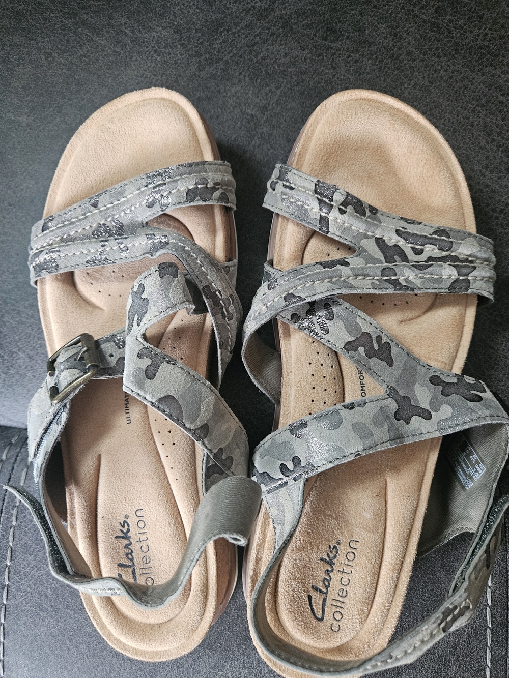 Women's Gray Camo Strappy Sandals